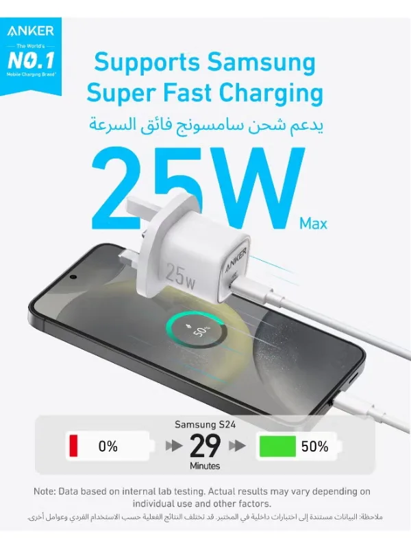 ANKER 25W Fast Charger with USB-C to USB-C Cable - alternate view