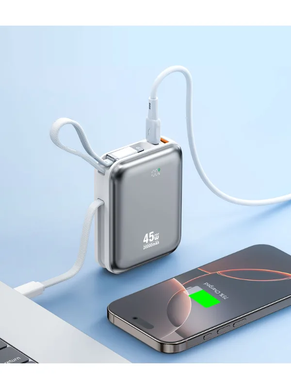 BWOO BO-P78 Power Bank 20000mAh – 45W PD Fast Charging with Built-in Cables & Digital Display - alternate view