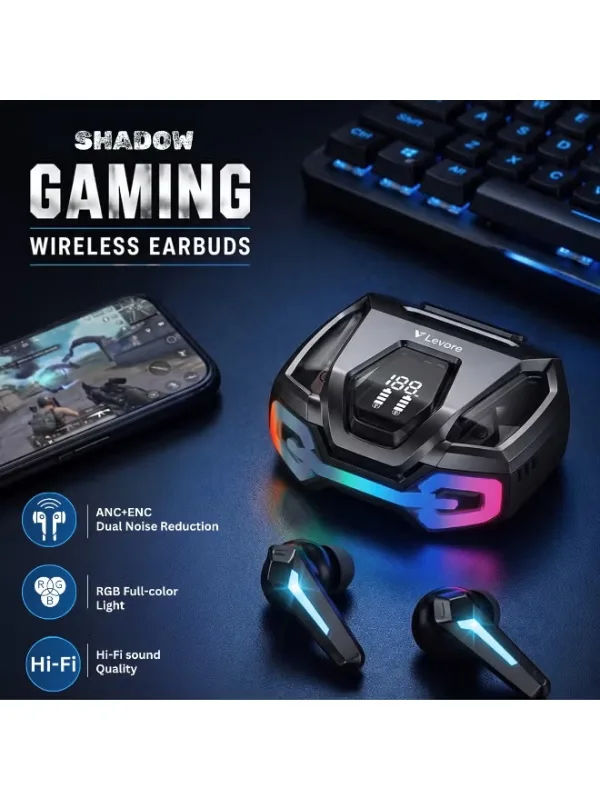 LEVORE LBTG01 Gaming Earbuds – Wireless Bluetooth Gaming Earphones with Microphone