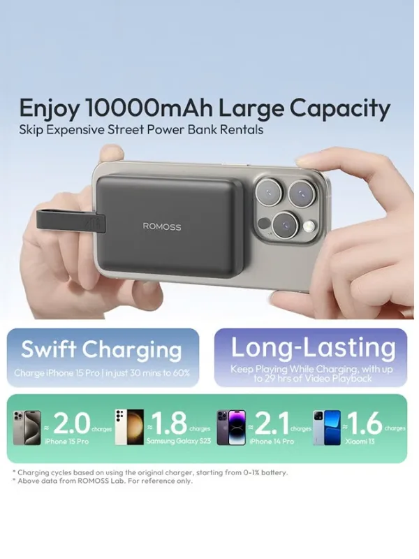 ROMOSS WMO10 Wireless Magnetic Power Bank 10000mAh – 15W Wireless Charging | Fast Charging Portable Battery - alternate view